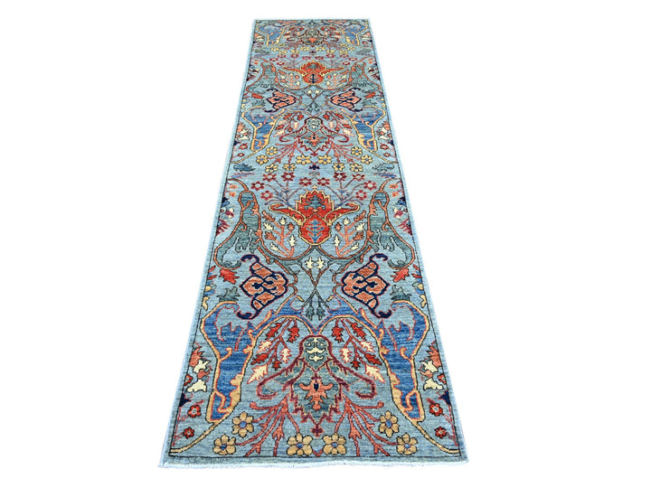 2'9" x 9'8" New Hand Knotted Blue Wool Runner Oriental Rug - MOA10221930