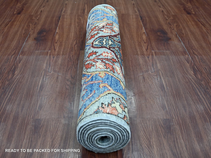 2'9" x 9'8" New Hand Knotted Blue Wool Runner Oriental Rug - MOA10221930