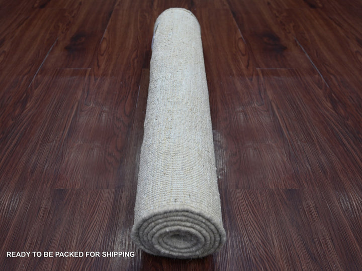2'4" x 6'0" New Hand Knotted Ivory Wool Runner Oriental Rug - MOA10221931