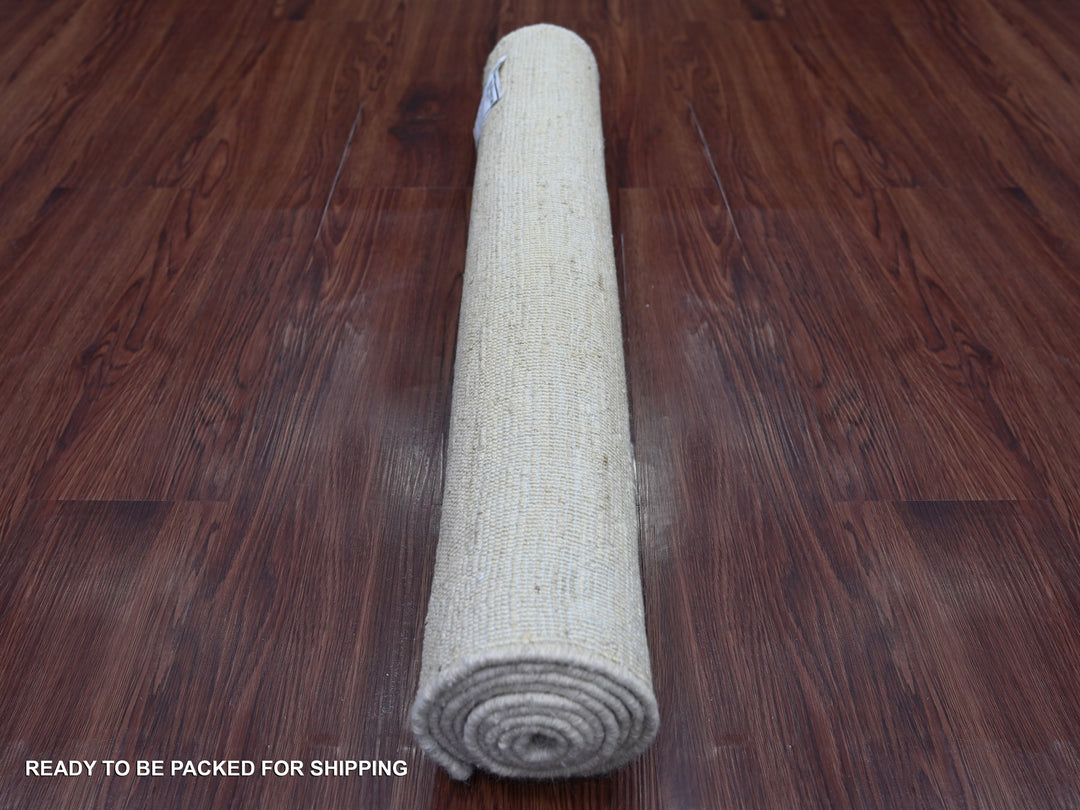 2'7" x 6'3" New Hand Knotted Ivory Wool Runner Oriental Rug - MOA10221933