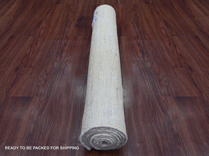 2'7" x 6'3" New Hand Knotted Ivory Wool Runner Oriental Rug - MOA10221933