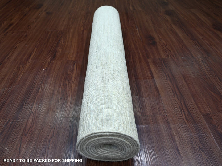 3'8" x 14'5" New Hand Knotted Ivory Wool Runner Oriental Rug - MOA10221944