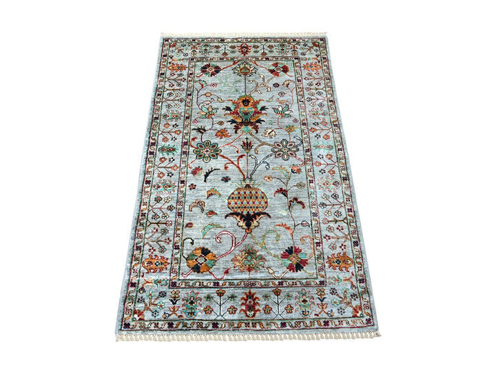 2'11" x 4'8" New Hand Knotted Grey Wool Rectangle Oriental Rug - MOA10221948