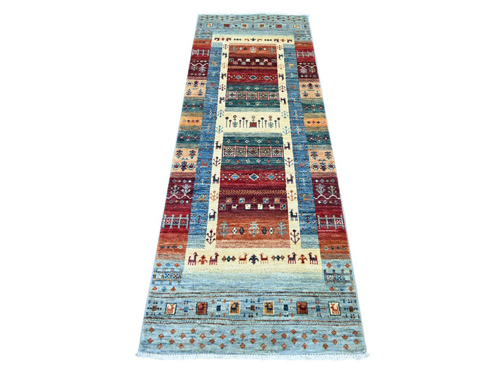 2'6" x 7'1" New Hand Knotted Blue Wool Runner Oriental Rug - MOA10221949