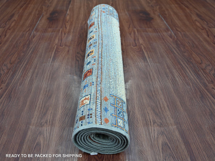 2'6" x 7'1" New Hand Knotted Blue Wool Runner Oriental Rug - MOA10221949