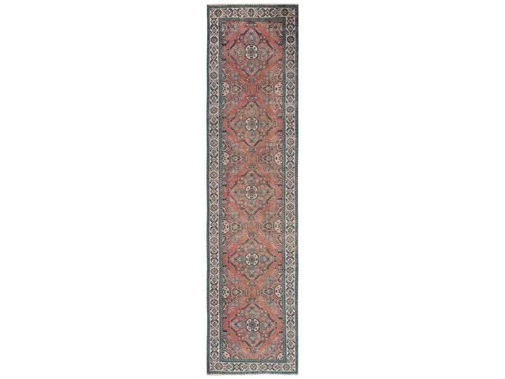 3'0" x 12'10" Vintage Hand Knotted Pink Wool Runner Oriental Rug - MOA1022194