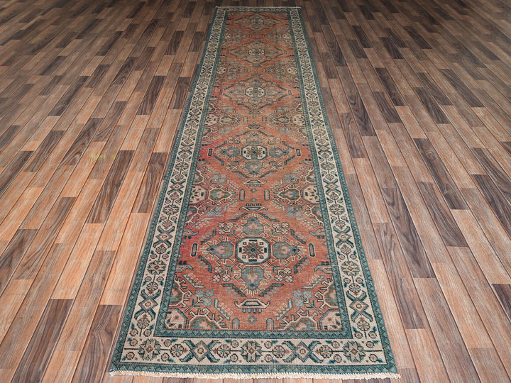 3'0" x 12'10" Vintage Hand Knotted Pink Wool Runner Oriental Rug - MOA1022194