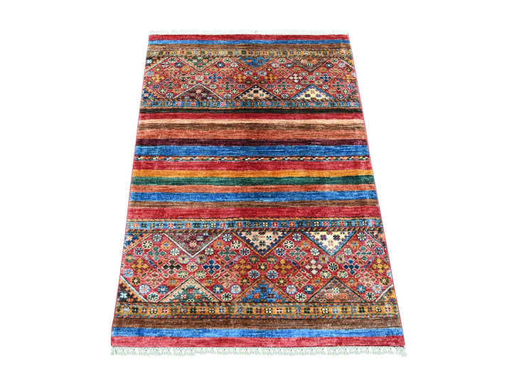 2'9" x 3'10" New Hand Knotted Red Wool Rectangle Oriental Rug - MOA10221950