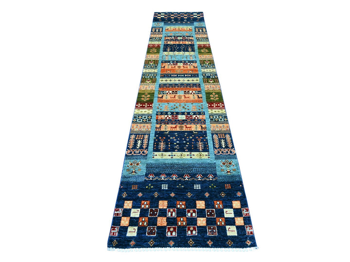 2'8" x 12'10" New Hand Knotted Blue Wool Runner Oriental Rug - MOA10221951