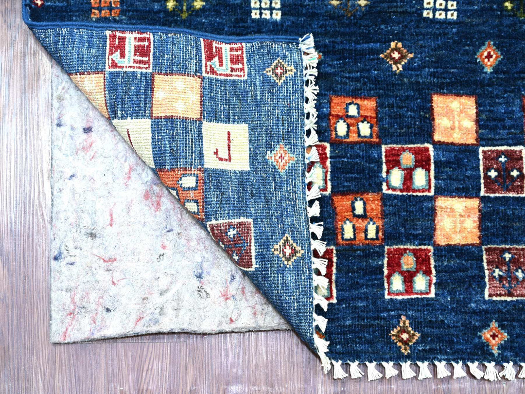 2'8" x 12'10" New Hand Knotted Blue Wool Runner Oriental Rug - MOA10221951