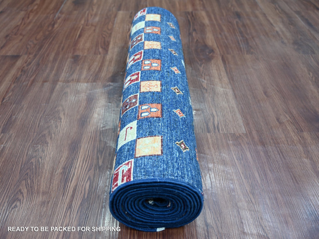 2'8" x 12'10" New Hand Knotted Blue Wool Runner Oriental Rug - MOA10221951