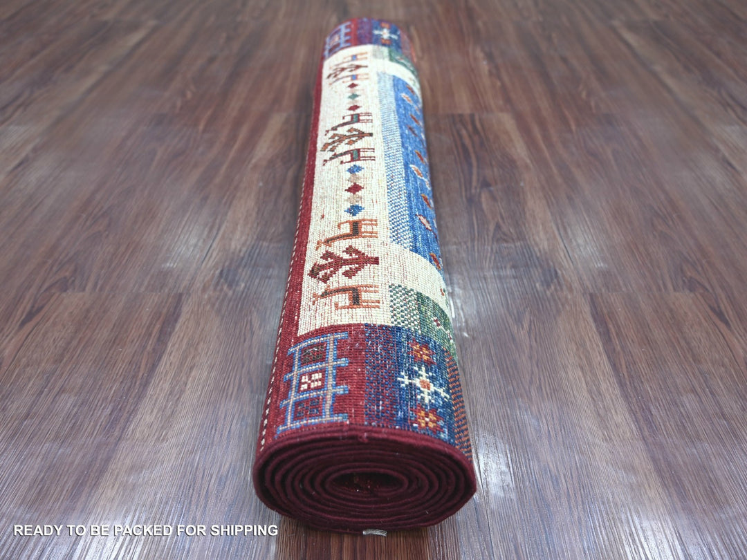 2'8" x 8'3" New Hand Knotted Red Wool Runner Oriental Rug - MOA10221953