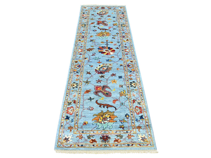 2'8" x 8'2" New Hand Knotted Blue Wool Runner Oriental Rug - MOA10221955