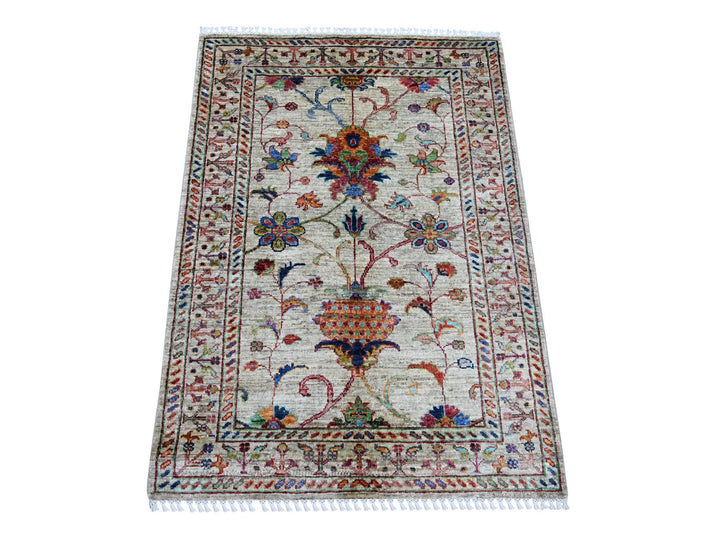 2'9" x 3'10" New Hand Knotted Grey Wool Rectangle Oriental Rug - MOA10221957