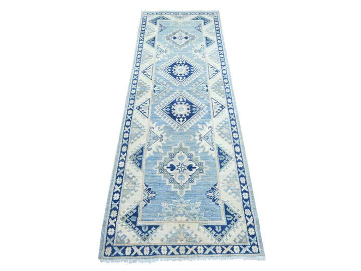 2'7" x 7'8" New Hand Knotted Blue Wool Runner Oriental Rug - MOA10221958