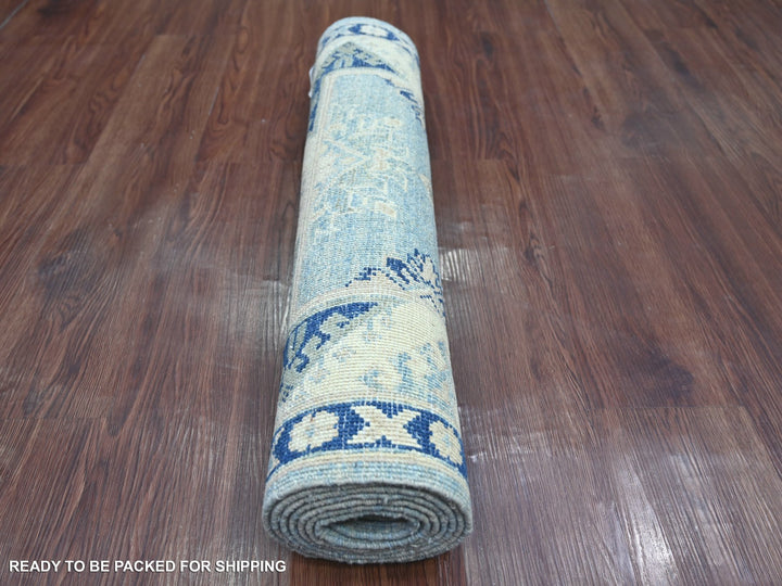 2'7" x 7'8" New Hand Knotted Blue Wool Runner Oriental Rug - MOA10221958