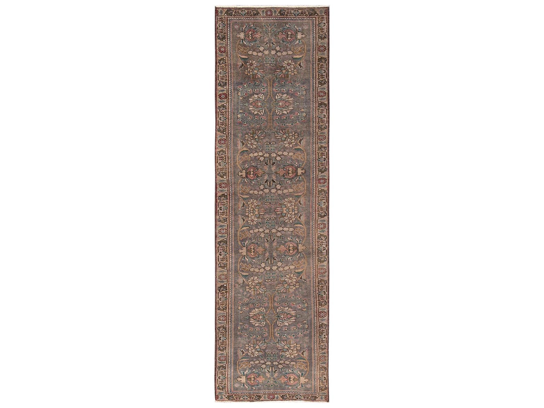 2'11" x 10'10" Vintage Hand Knotted Brown Wool Runner Oriental Rug - MOA1022195