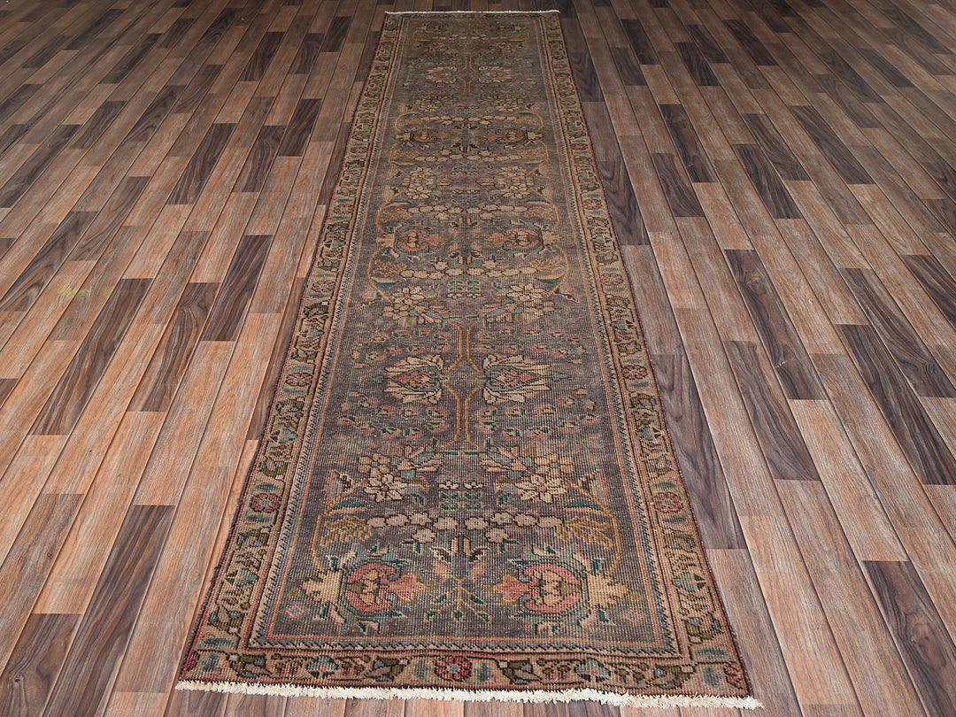 2'11" x 10'10" Vintage Hand Knotted Brown Wool Runner Oriental Rug - MOA1022195