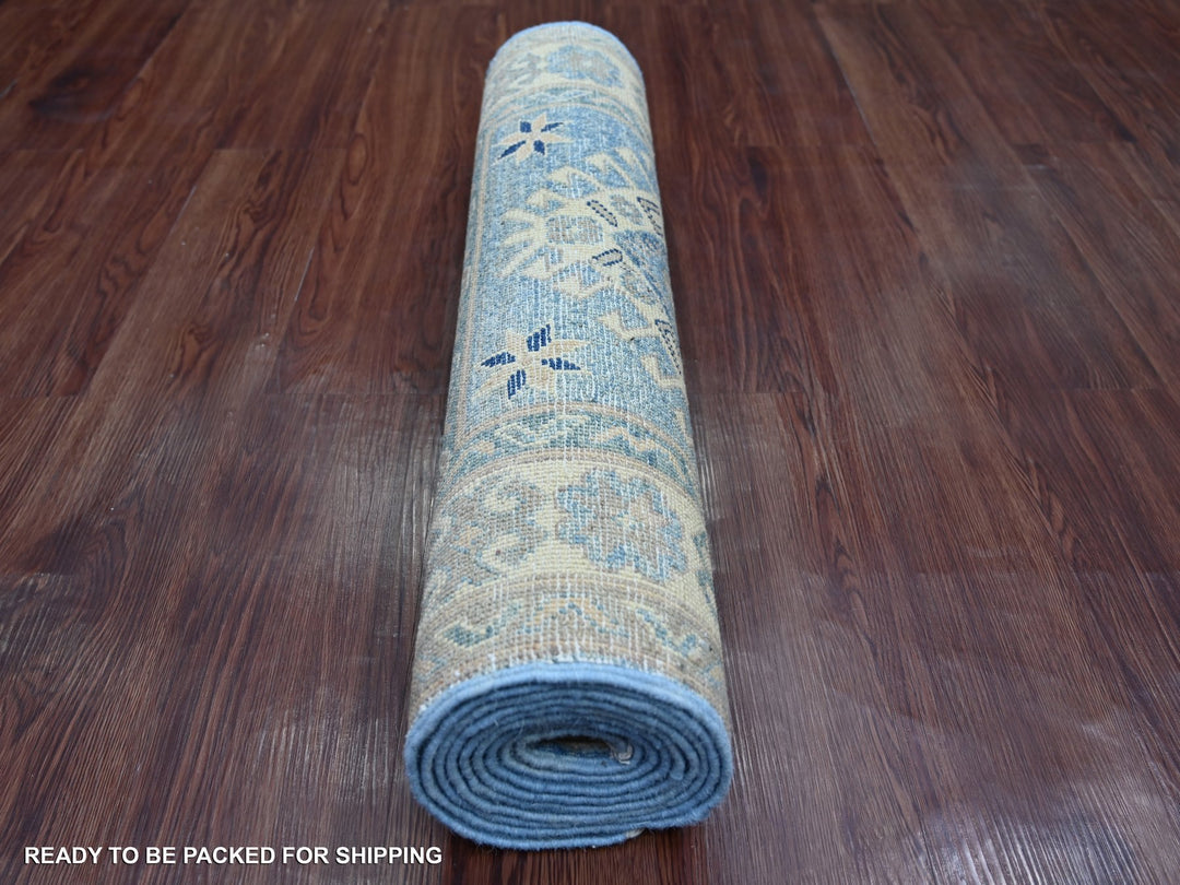 2'9" x 9'7" New Hand Knotted Blue Wool Runner Oriental Rug - MOA10221962