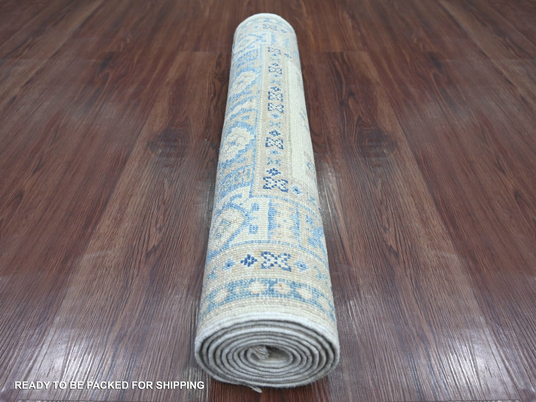 2'7" x 7'9" New Hand Knotted Ivory Wool Runner Oriental Rug - MOA10221963