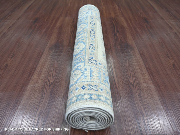 2'7" x 7'9" New Hand Knotted Ivory Wool Runner Oriental Rug - MOA10221963