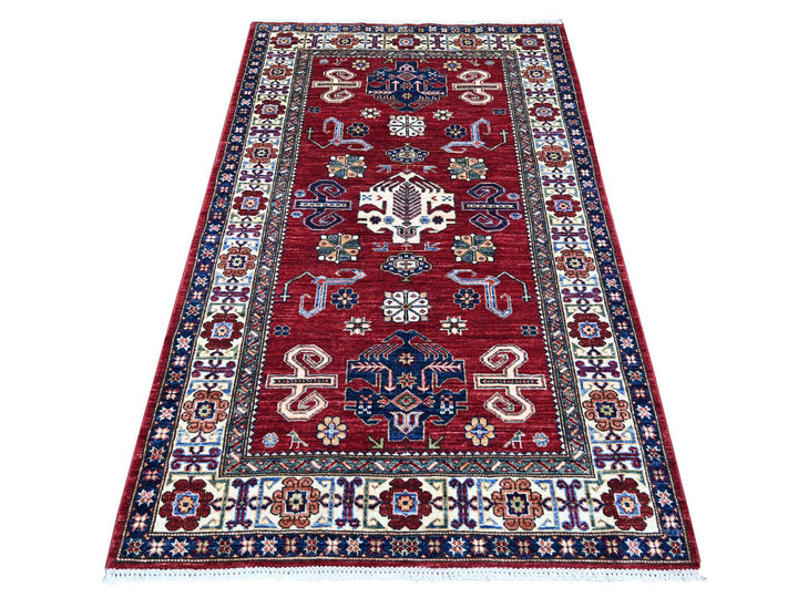 3'11" x 6'2" New Hand Knotted Red Wool Rectangle Oriental Rug - MOA10221966
