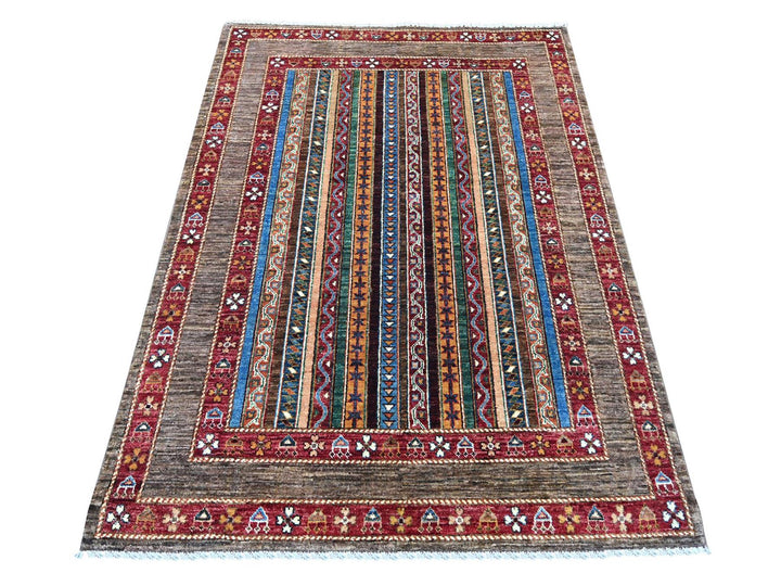 4'4" x 6'0" New Hand Knotted Brown Wool Rectangle Oriental Rug - MOA10221967