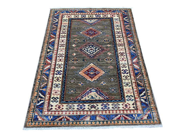 4'0" x 5'5" New Hand Knotted Grey Wool Rectangle Oriental Rug - MOA10221969