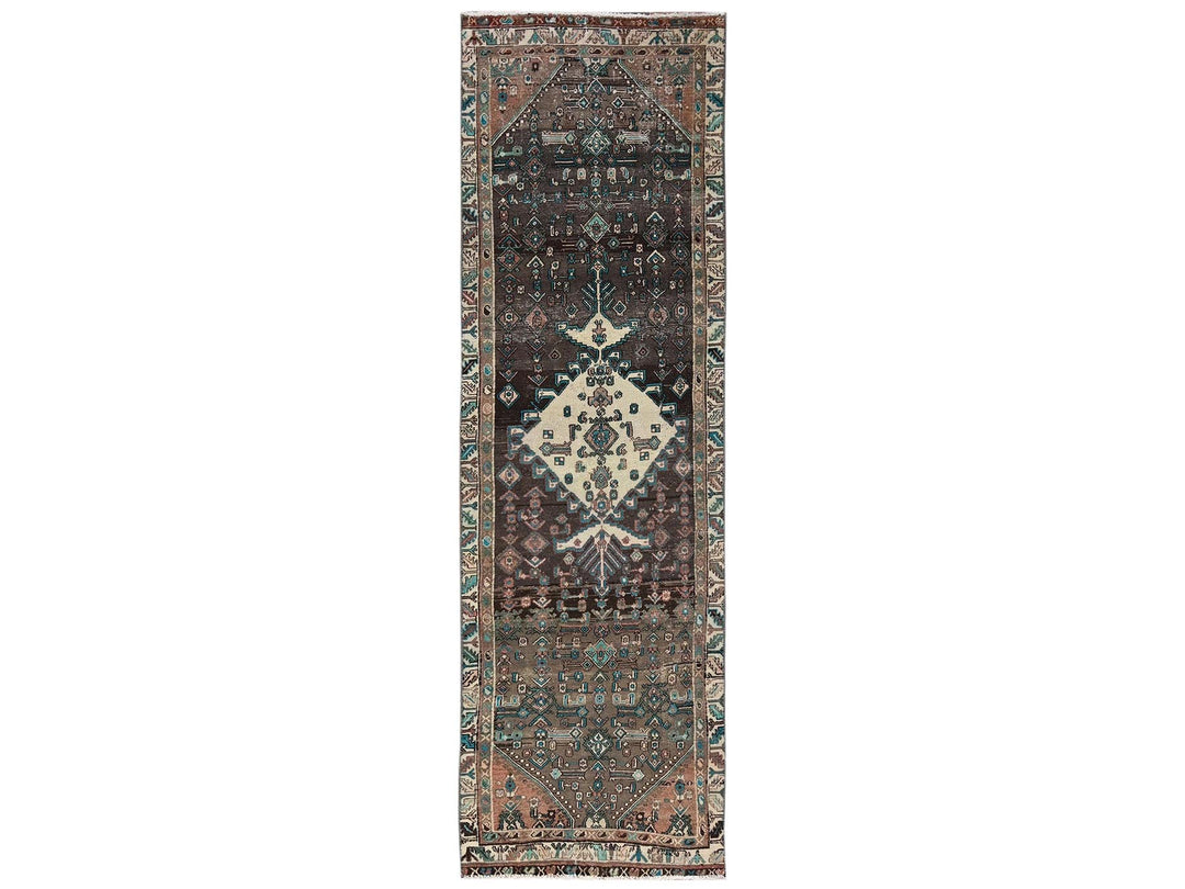 2'10" x 9'11" Vintage Hand Knotted Brown Wool Runner Oriental Rug - MOA1022196