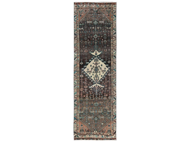 2'10" x 9'11" Vintage Hand Knotted Brown Wool Runner Oriental Rug - MOA1022196