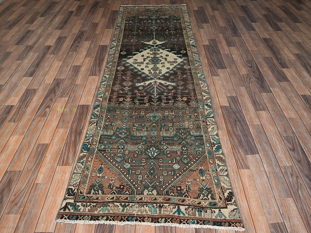 2'10" x 9'11" Vintage Hand Knotted Brown Wool Runner Oriental Rug - MOA1022196