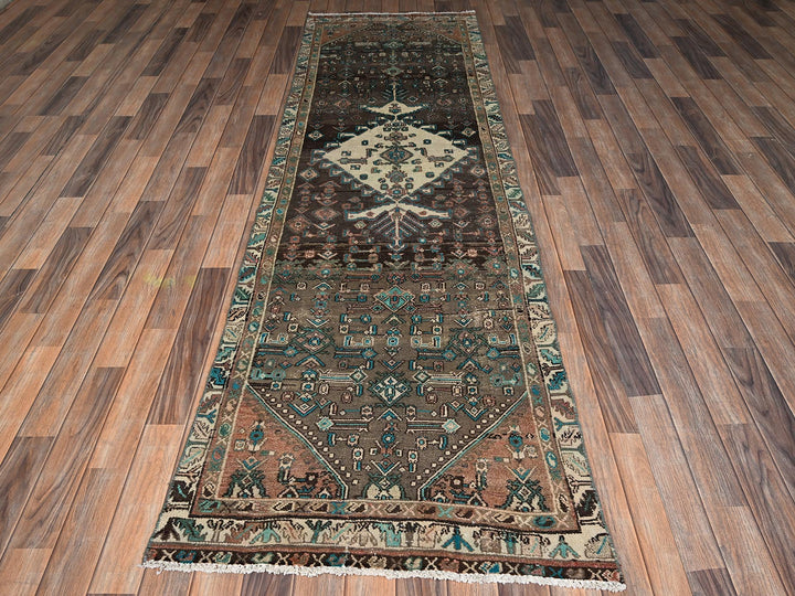 2'10" x 9'11" Vintage Hand Knotted Brown Wool Runner Oriental Rug - MOA1022196