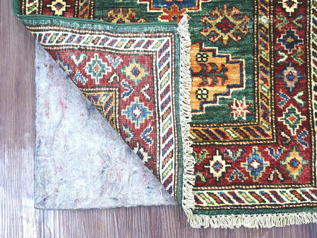 1'11" x 6'0" New Hand Knotted Green Wool Runner Oriental Rug - MOA10221971