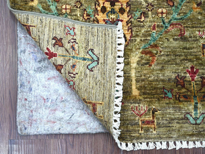 1'11" x 3'2" New Hand Knotted Green Wool Rectangle Oriental Rug - MOA10221973