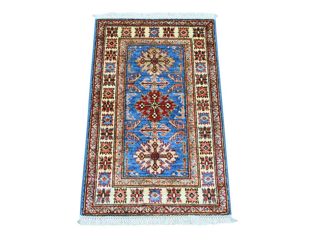 1'11" x 3'0" New Hand Knotted Blue Wool Rectangle Oriental Rug - MOA10221974