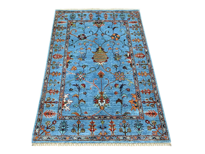 3'4" x 4'10" New Hand Knotted Blue Wool Rectangle Oriental Rug - MOA10221976