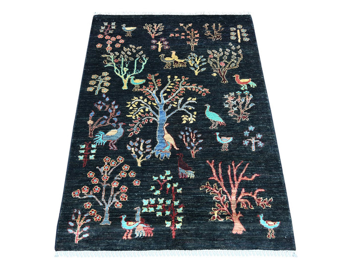 3'5" x 4'8" New Hand Knotted Blue Wool Rectangle Oriental Rug - MOA10221978