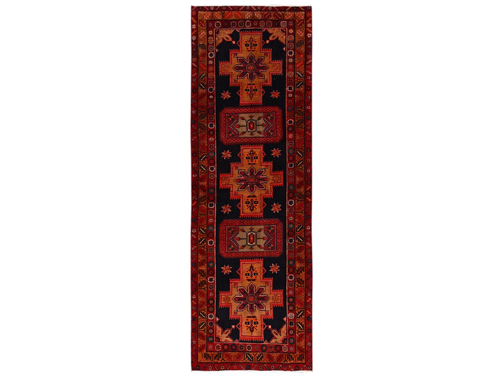 3'2" x 10'7" Vintage Hand Knotted Black Wool Runner Oriental Rug - MOA1022197