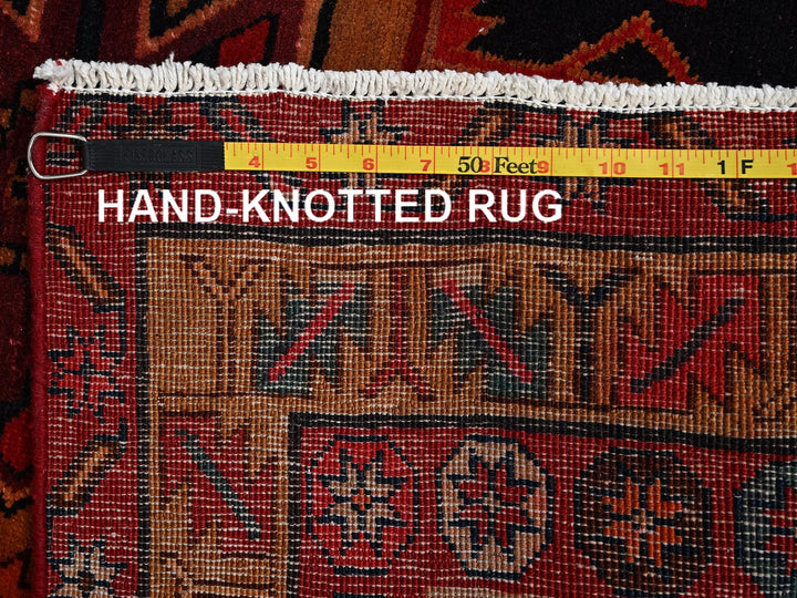 3'2" x 10'7" Vintage Hand Knotted Black Wool Runner Oriental Rug - MOA1022197