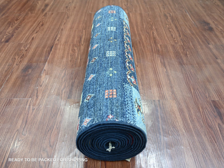 2'8" x 16'0" New Hand Knotted Blue Wool Runner Oriental Rug - MOA10221996