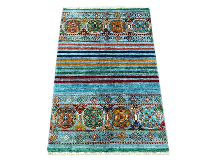 2'7" x 3'11" New Hand Knotted Blue Wool Rectangle Oriental Rug - MOA10221998