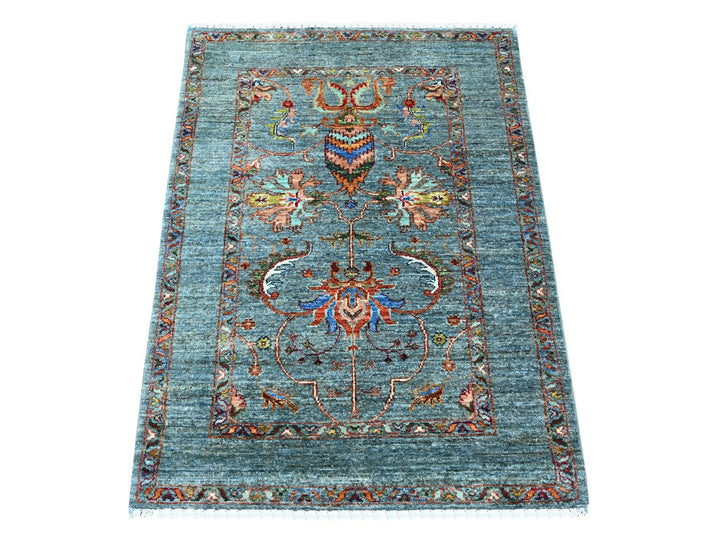 2'9" x 3'11" New Hand Knotted Blue Wool Rectangle Oriental Rug - MOA10221999
