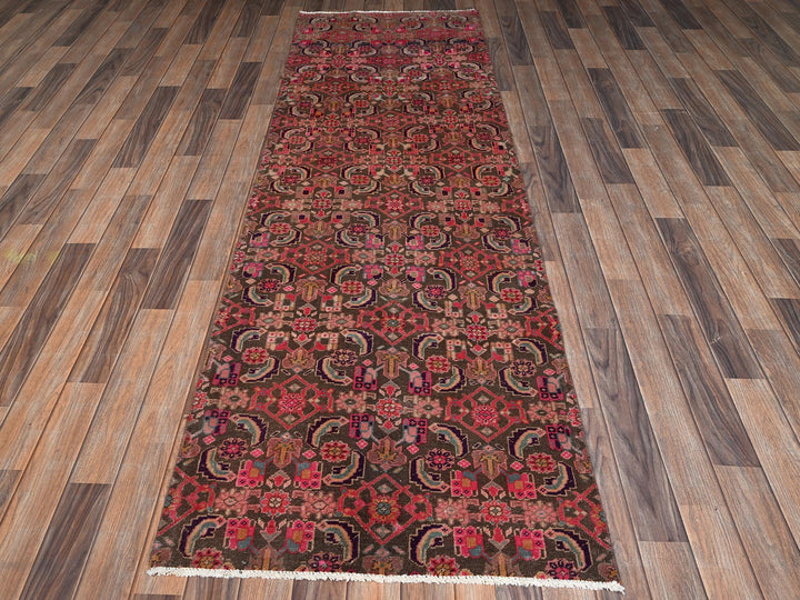 2'9" x 8'8" Vintage Hand Knotted Brown Wool Runner Oriental Rug - MOA1022199