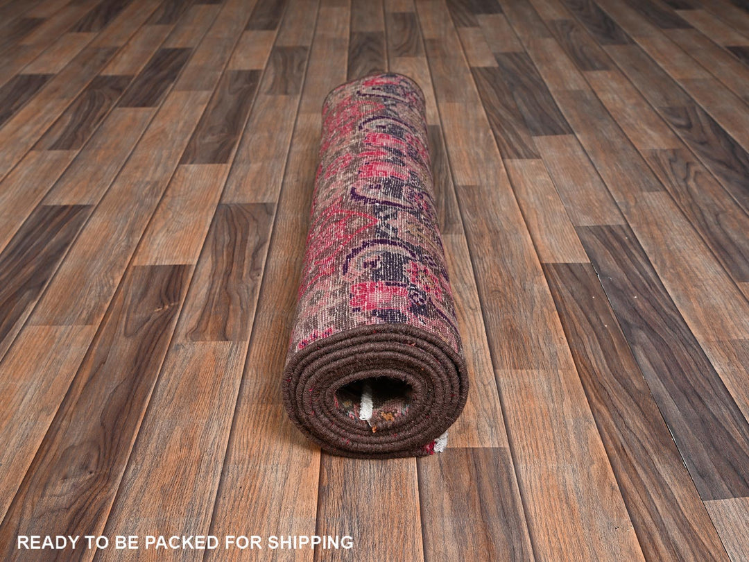 2'9" x 8'8" Vintage Hand Knotted Brown Wool Runner Oriental Rug - MOA1022199