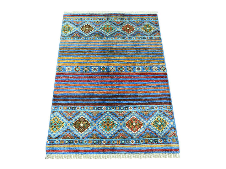2'10" x 3'10" New Hand Knotted Blue Wool Rectangle Oriental Rug - MOA10222001