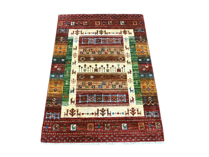 2'11" x 4'1" New Hand Knotted Red Wool Rectangle Oriental Rug - MOA10222002