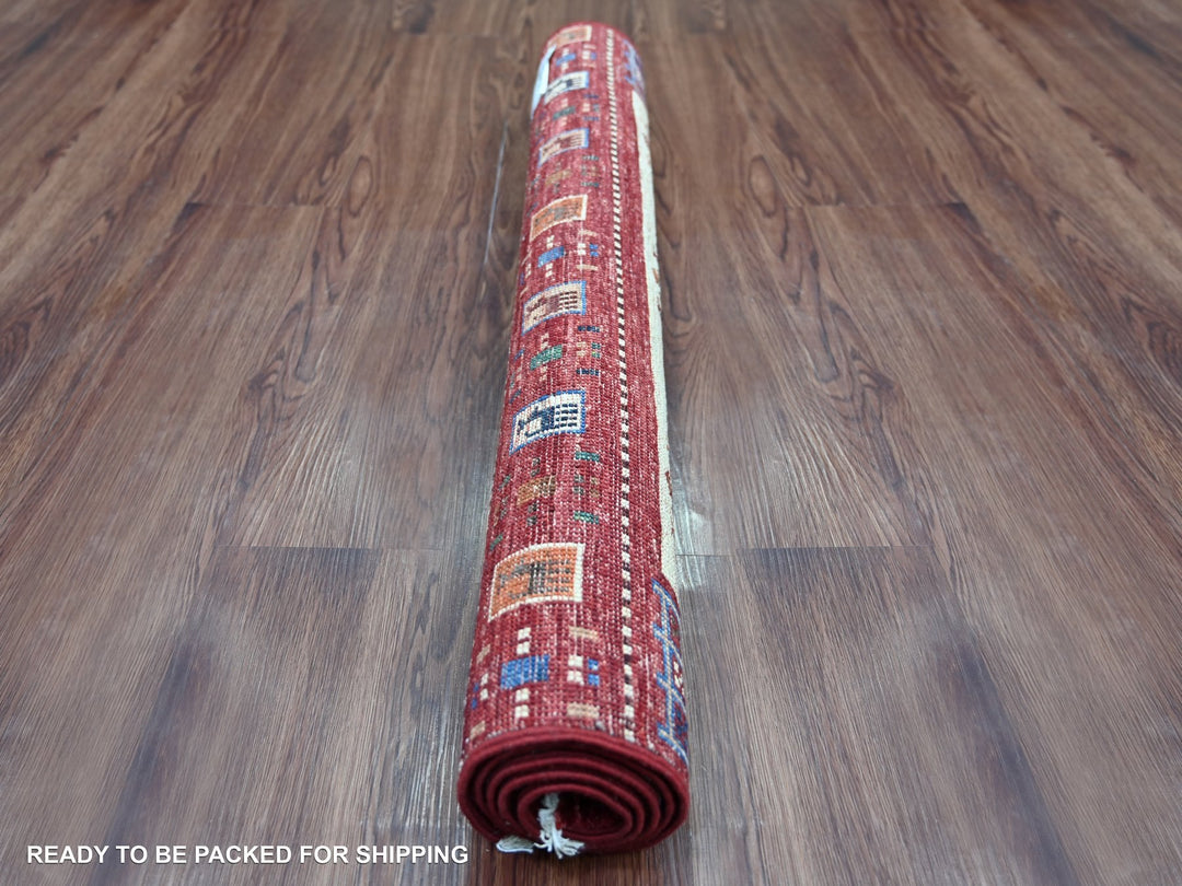 2'11" x 4'1" New Hand Knotted Red Wool Rectangle Oriental Rug - MOA10222002