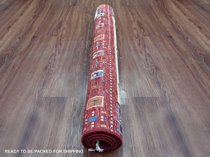 2'11" x 4'1" New Hand Knotted Red Wool Rectangle Oriental Rug - MOA10222002