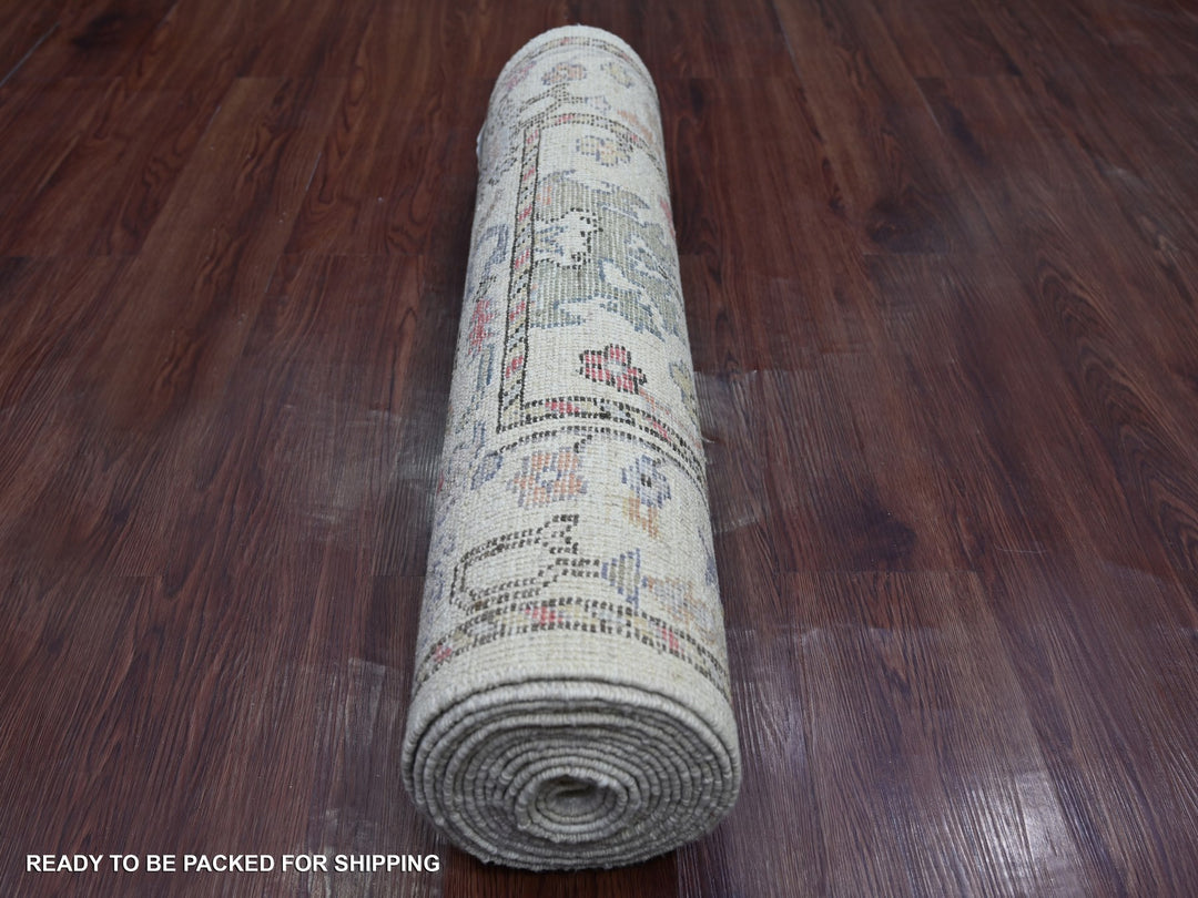 2'9" x 15'8" New Hand Knotted Ivory Wool Runner Oriental Rug - MOA10222031