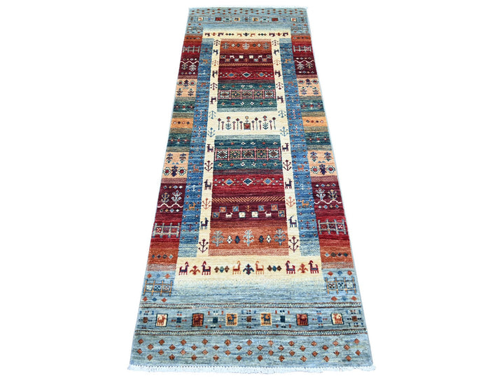 2'6" x 7'1" New Hand Knotted Blue Wool Runner Oriental Rug - MOA10222036